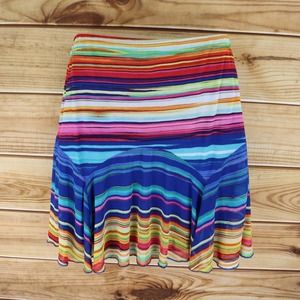 Studio JPR Skirt Womens Sz M Rainbow Striped Elastic Waist Stretch Lined Ruffles